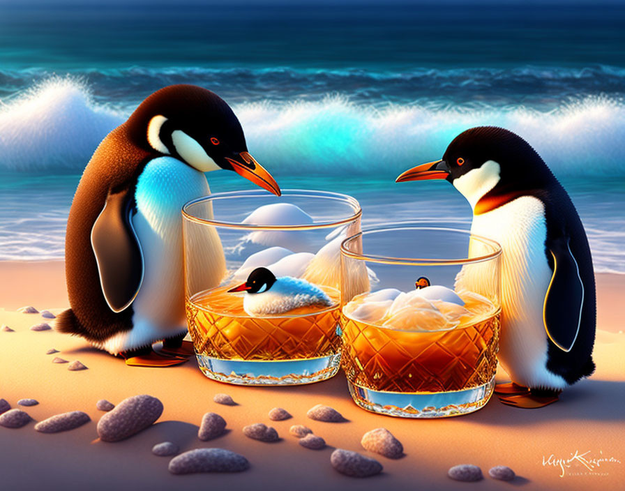 Penguins drinking whiskey
