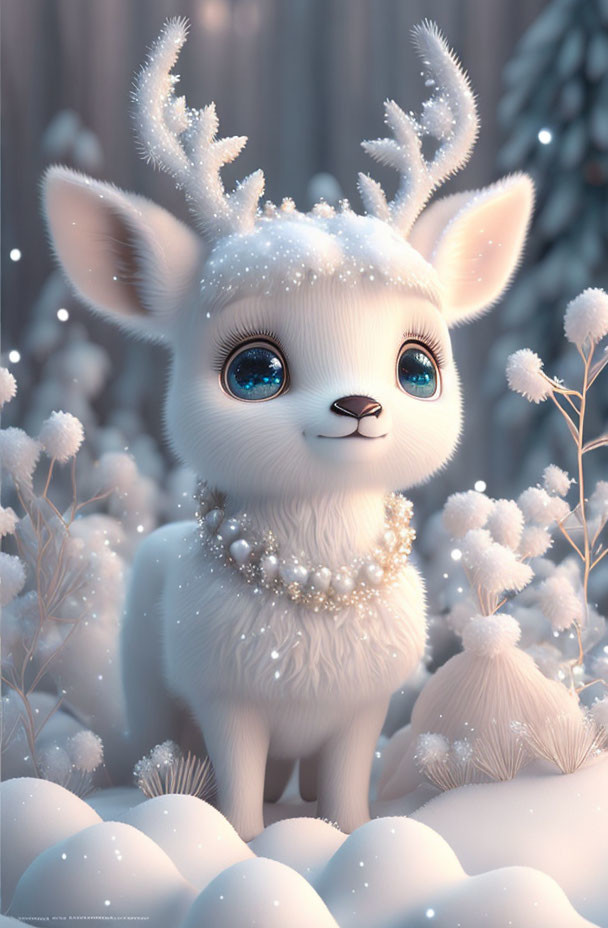  White fairy deer in the snow