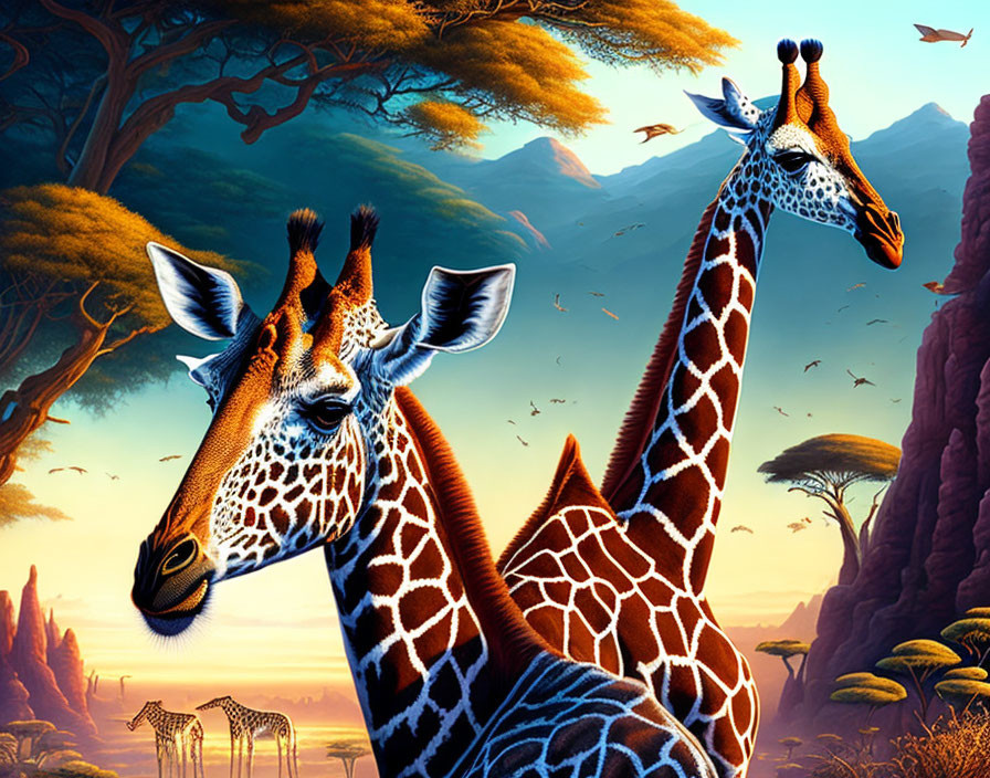 African landscape with giraffes