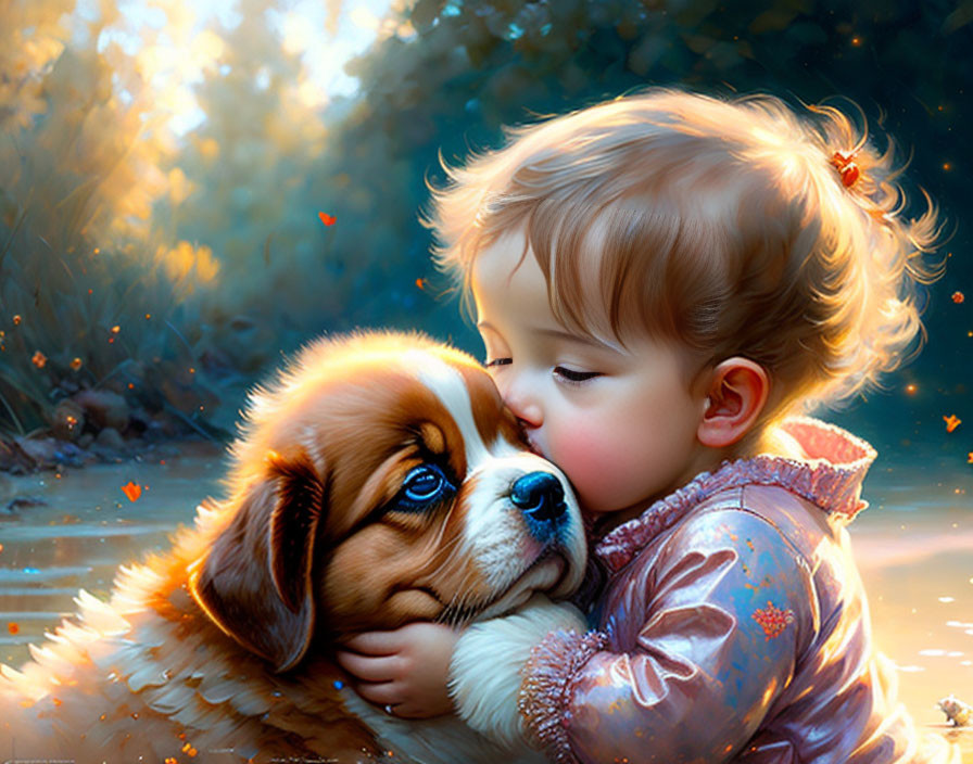 Girl kissing her puppy