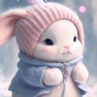 Animated Bunny in Pink Hat and Blue Coat in Snowy Scene
