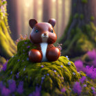 Whimsical 3D illustration of adorable squirrel in magical forest