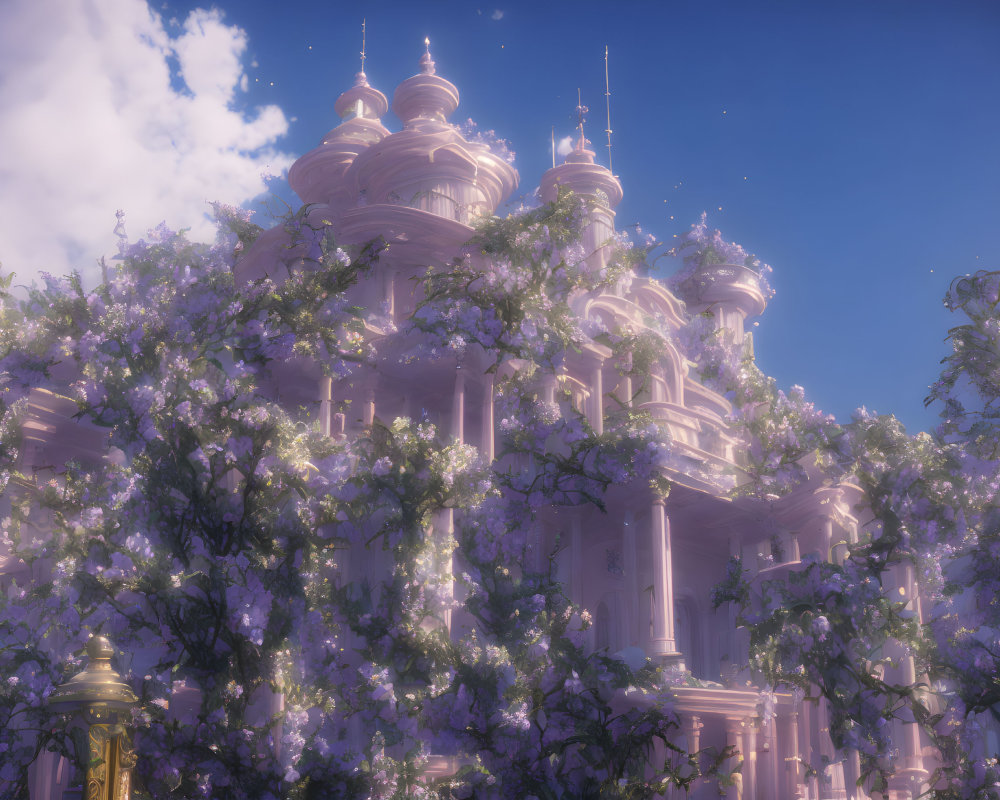 Lavender Palace Surrounded by Purple Trees and Dreamy Sky