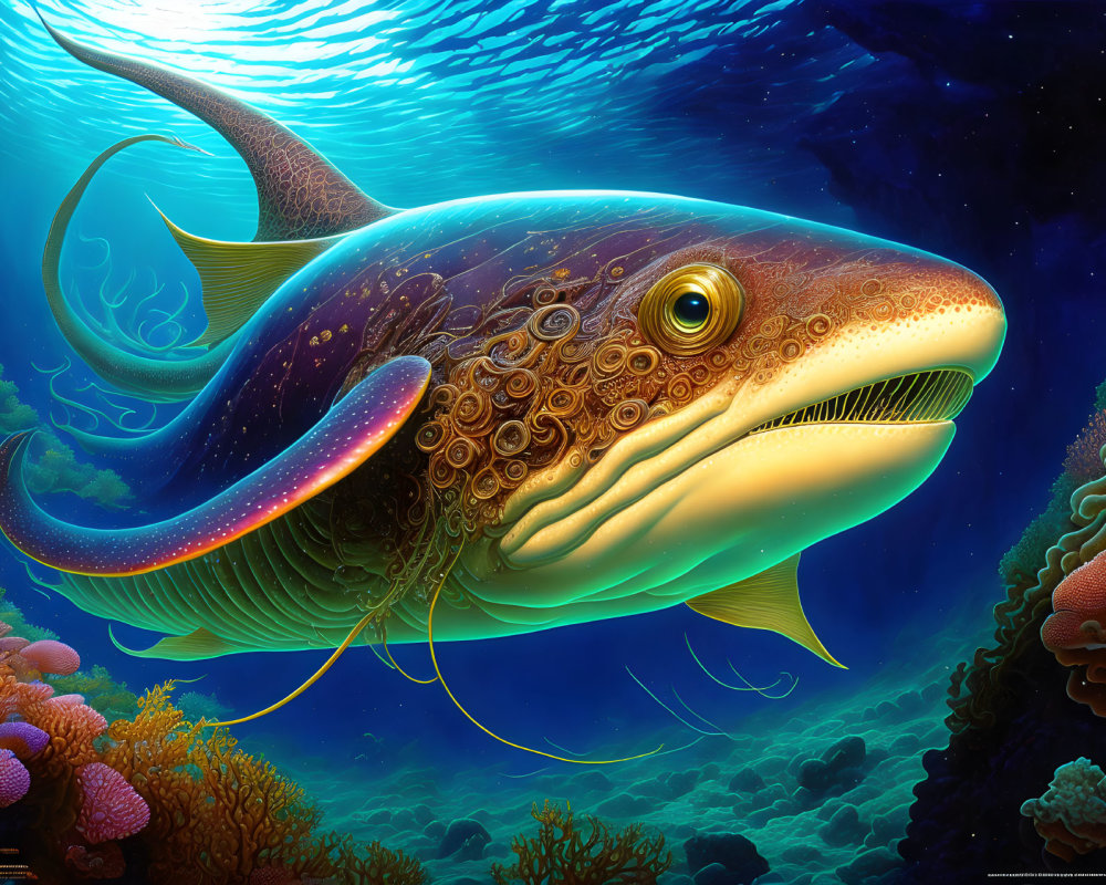 Colorful Digital Art: Fantastical Fish in Vibrant Coral Reef