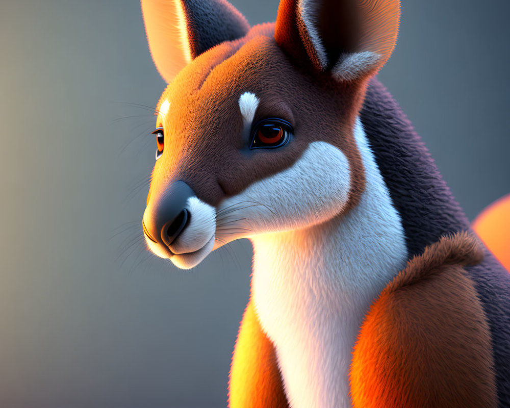 Realistic 3D Rendering of Fox with Fur Texture in Warm Lighting