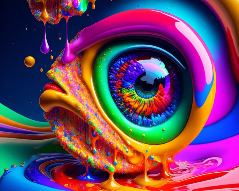 Colorful Hyperrealistic Eye Artwork with Melting Shapes