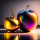 Stylized multicolored and gold apples on gradient background