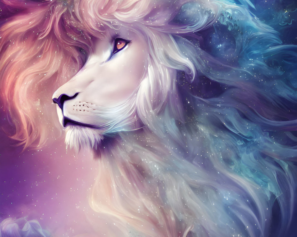 Majestic cosmic lion with vibrant galaxy mane