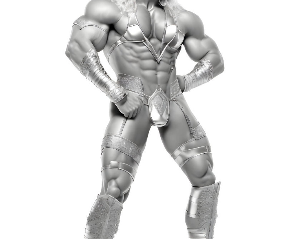 Monochrome image of muscular male in futuristic armor