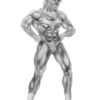 Muscular man in briefs, boots, and medal strikes confident pose