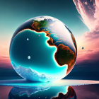 Exaggeratedly large Earth in surreal digital art