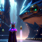 Knight in armor confronts majestic dragon in illuminated cavern