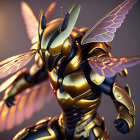 Character in Bee-Inspired Armor with Golden Plates & Translucent Wings