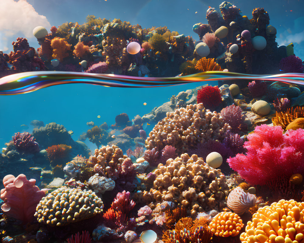 Colorful Coral Reefs and Marine Life in Vibrant Underwater Scene