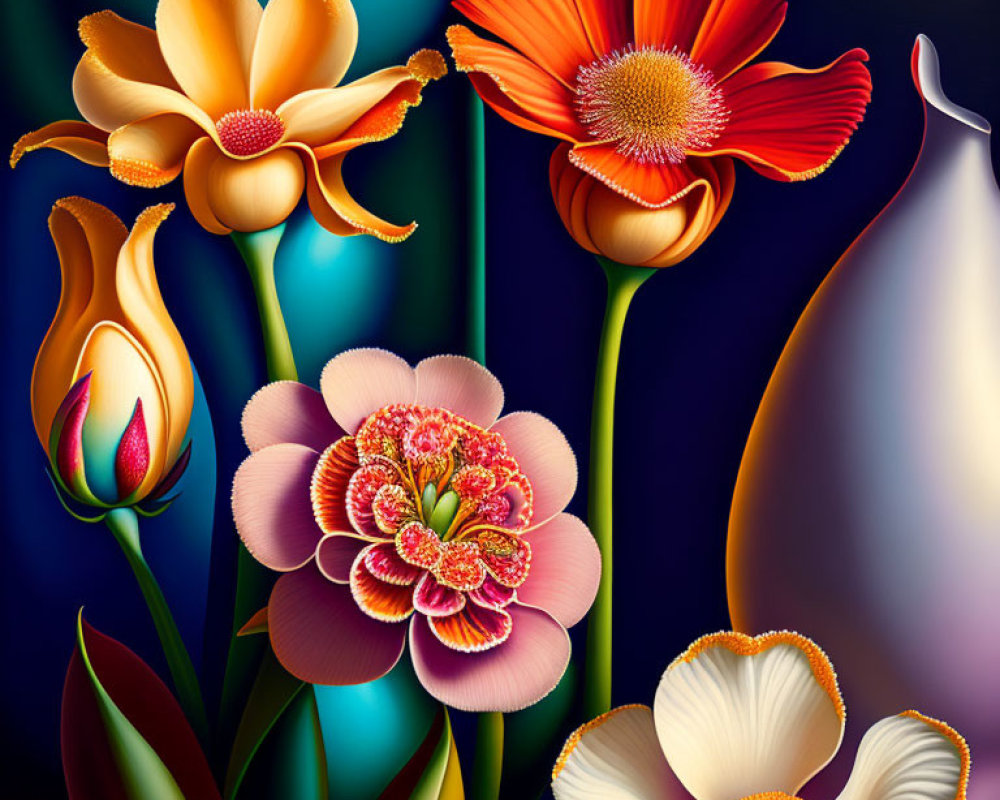 Colorful Stylized Flower Digital Art with Luminescent Backdrop