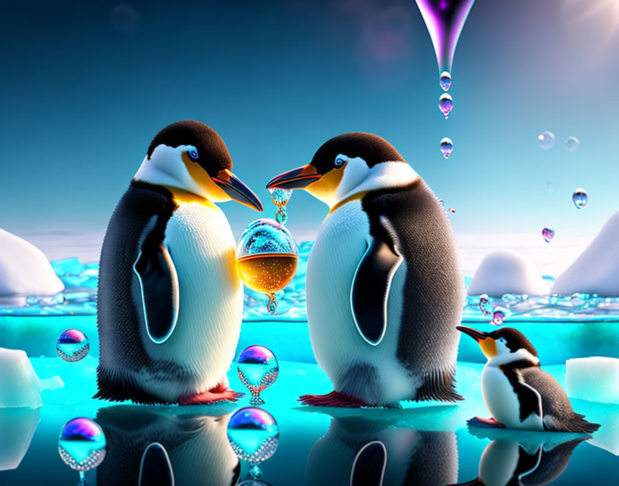 Penguins blowing bubbles