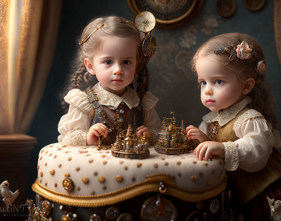 Childs playing in a steampunk bedroom