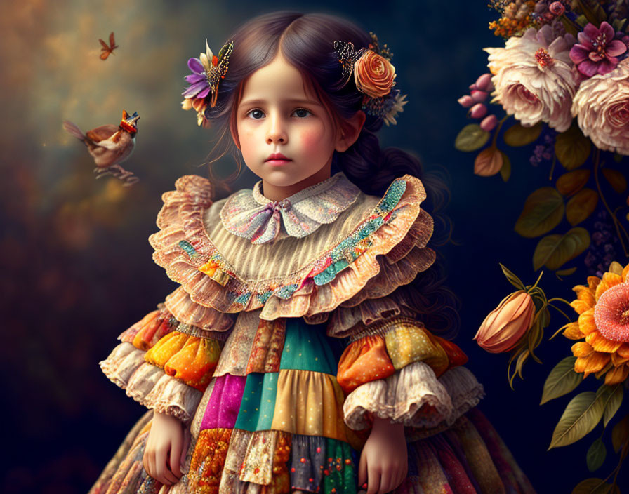 Girl in patchwork clothes