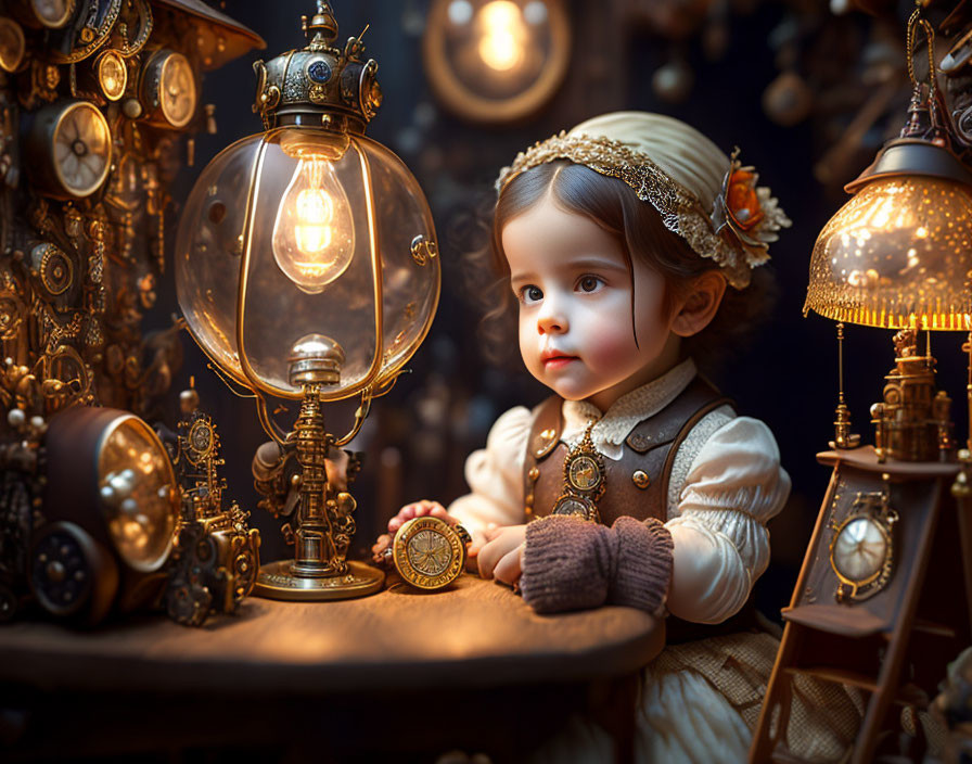 Childs playing in a steampunk room