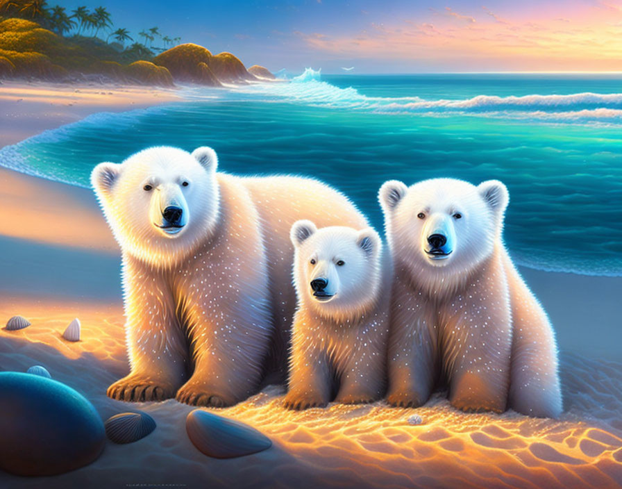 Fluffy polar bears playing