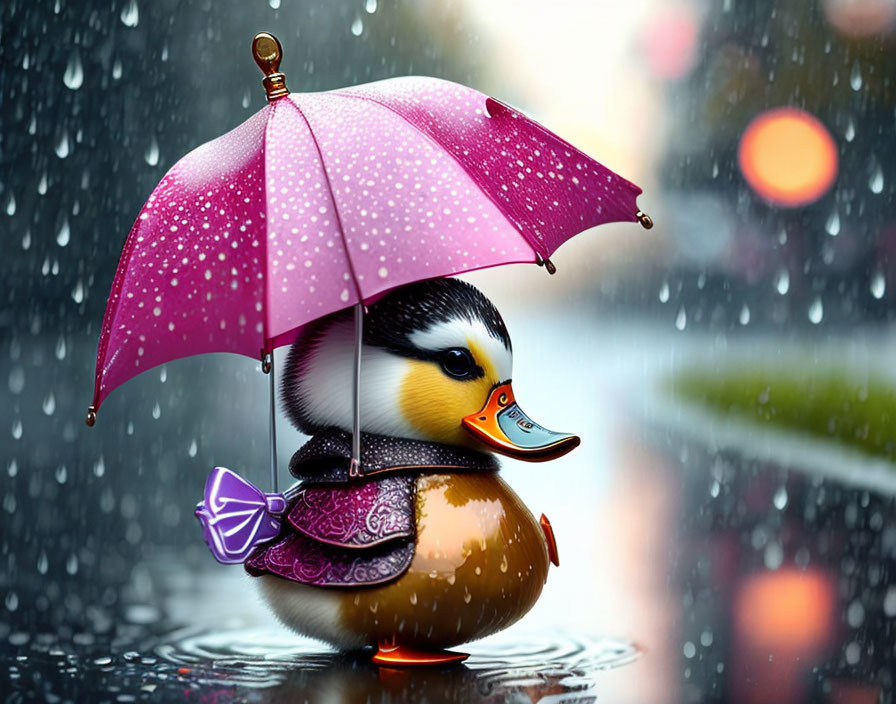 Chibi duck in the rain