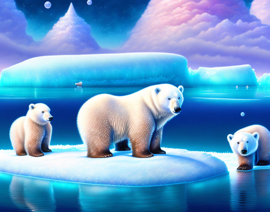 Fluffy polar bears playing on the ice floe