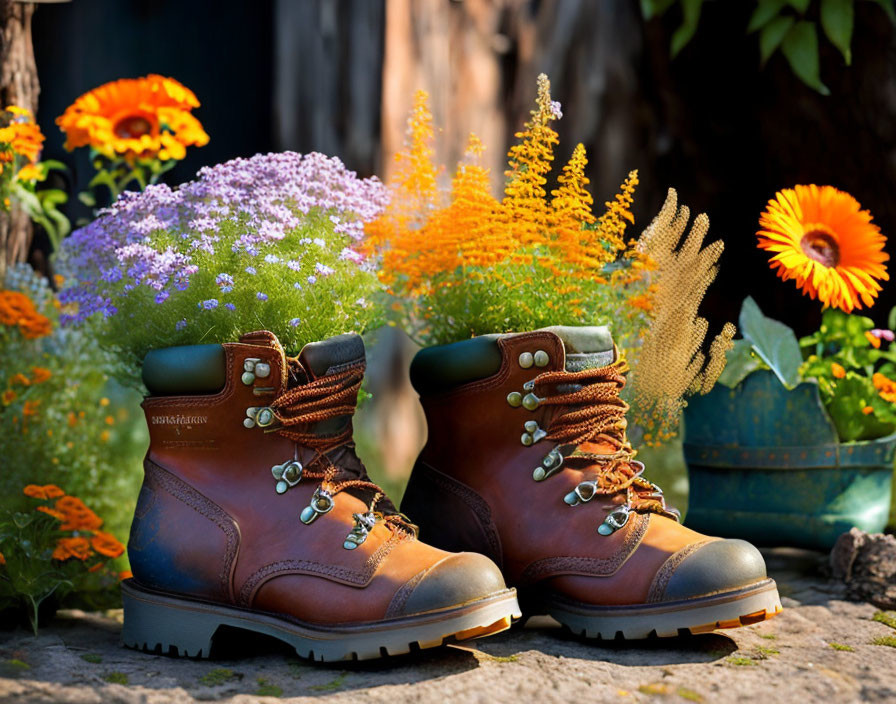 Old hiking boots as planters
