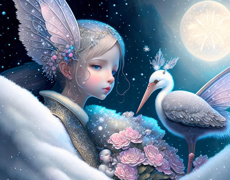 Fairy and her baby stork