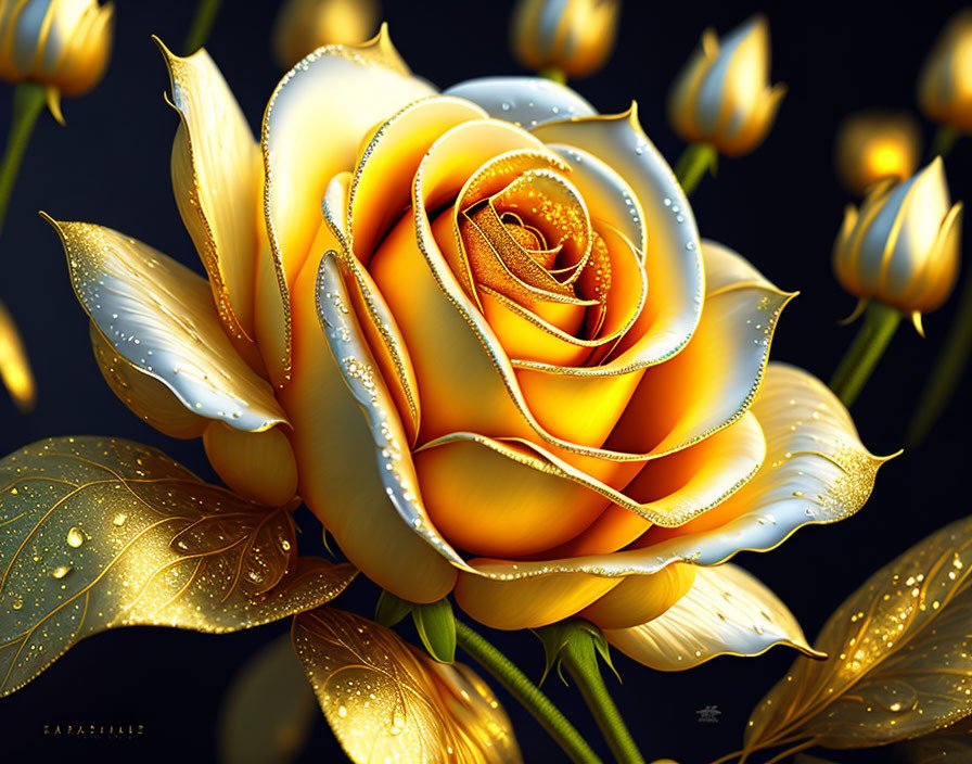 Golden rose with white leaves