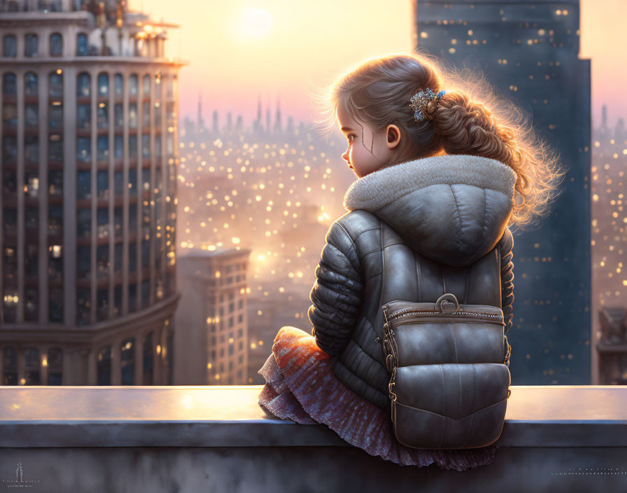 Young girl looking over the city