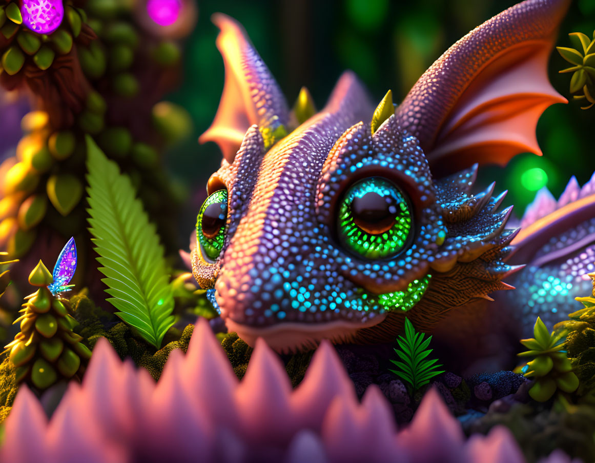 Detailed Fantasy Dragon Illustration with Sparkling Scales & Expressive Eyes