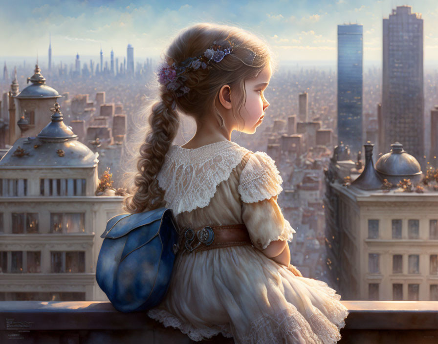 Young girl sitting on the rooftop