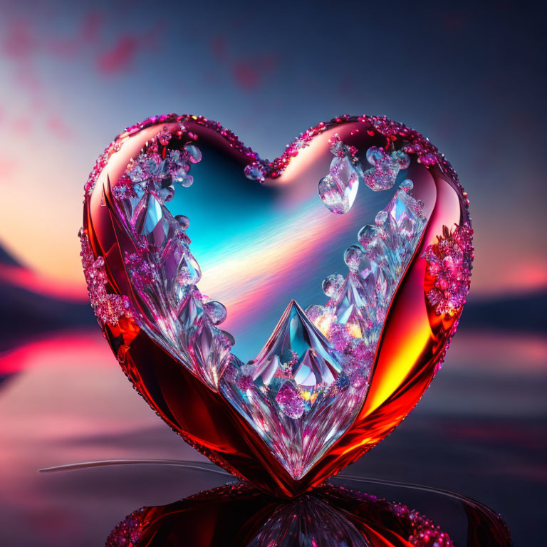 Colorful Heart-Shaped Jeweled Ornament at Sunset