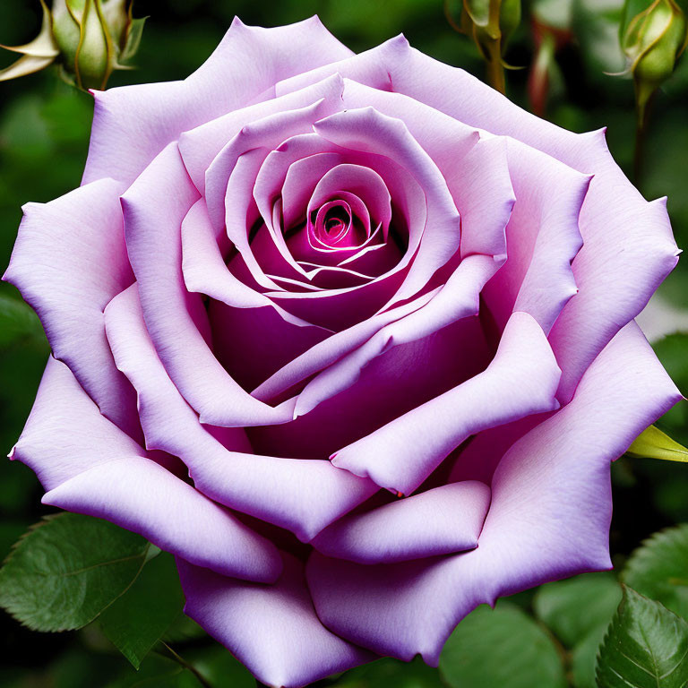 Vibrant Purple Rose in Full Bloom Against Green Foliage
