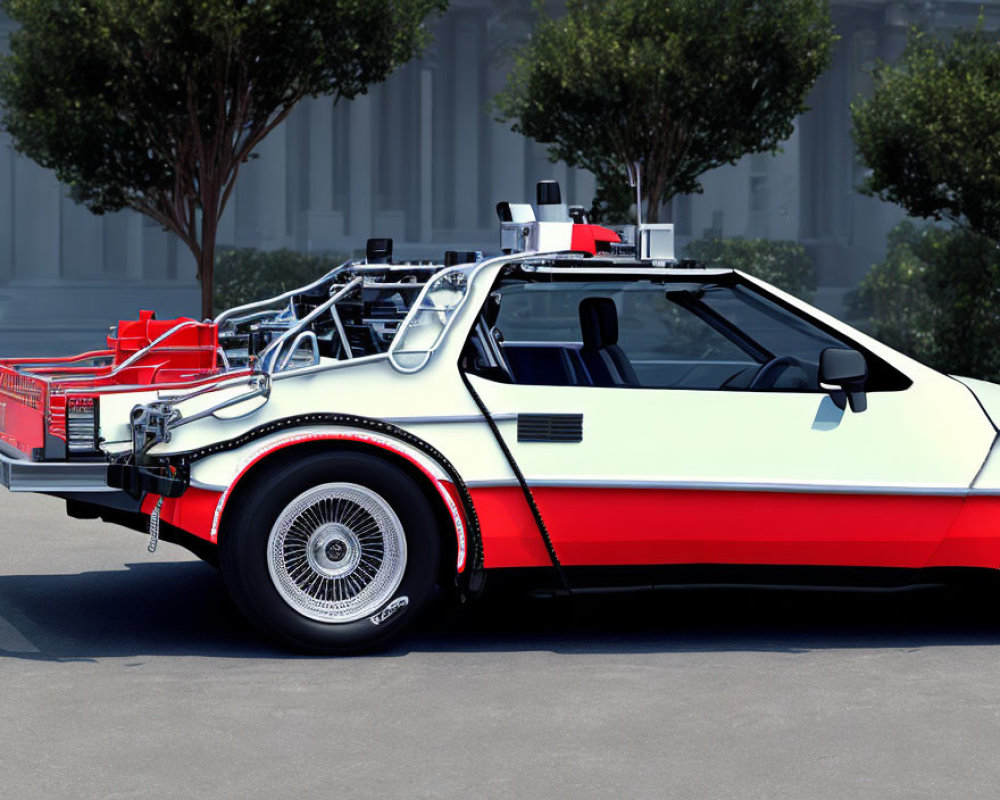 Futuristic DeLorean car with time travel theme