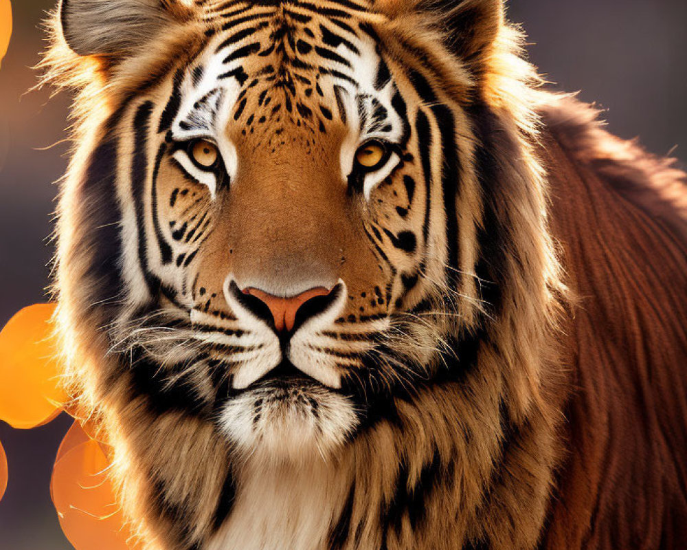 Majestic tiger with piercing gaze in warm bokeh light