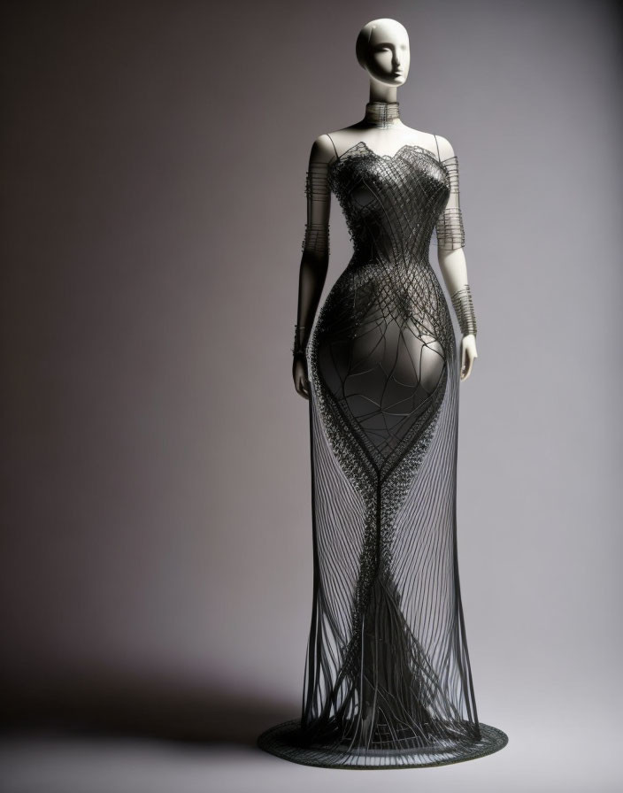 The shape of the dress is made of wire.
