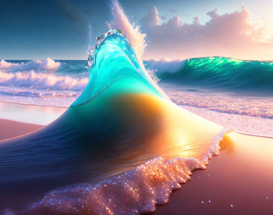 a diamond on the beach in the spray of the sea 