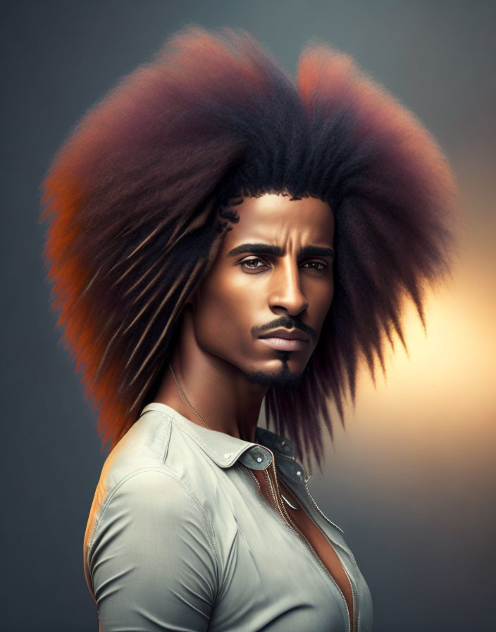Man with Afro Hair in Stylized Portrait Against Gradient Backdrop