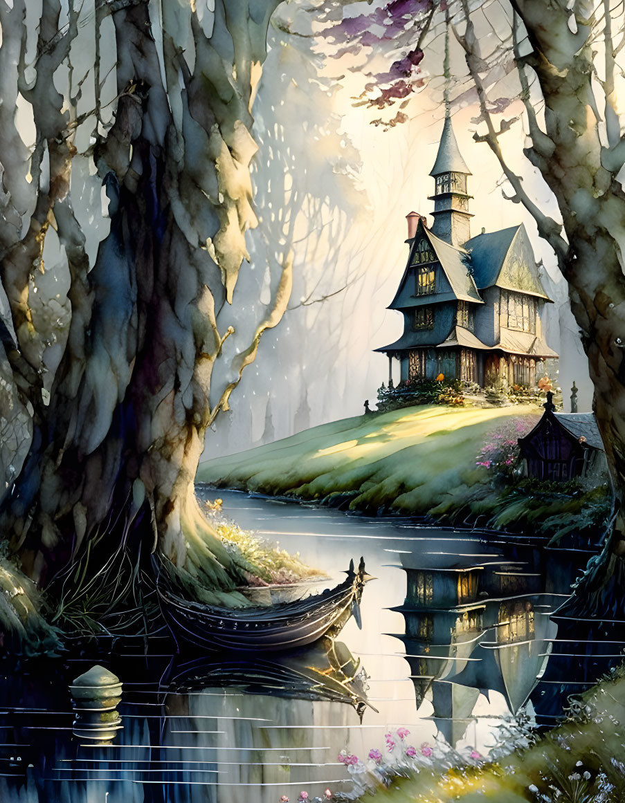 Enchanting fairytale cottage by serene lake with rowboat