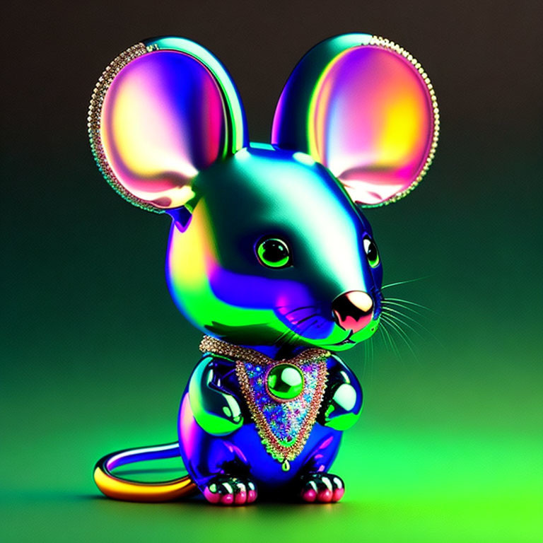 Colorful Mouse Illustration with Reflective Rainbow Colors