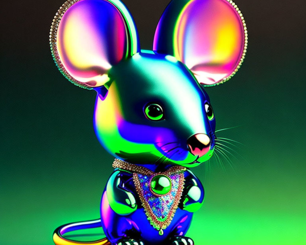 Colorful Mouse Illustration with Reflective Rainbow Colors
