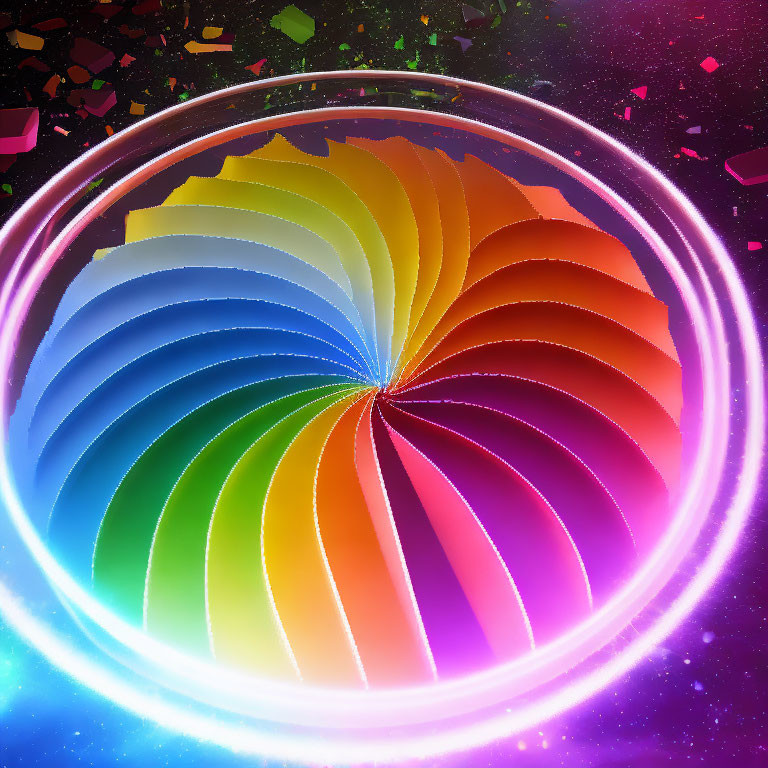 Colorful Rainbow Spiral in Shiny Bubble on Cosmic Background