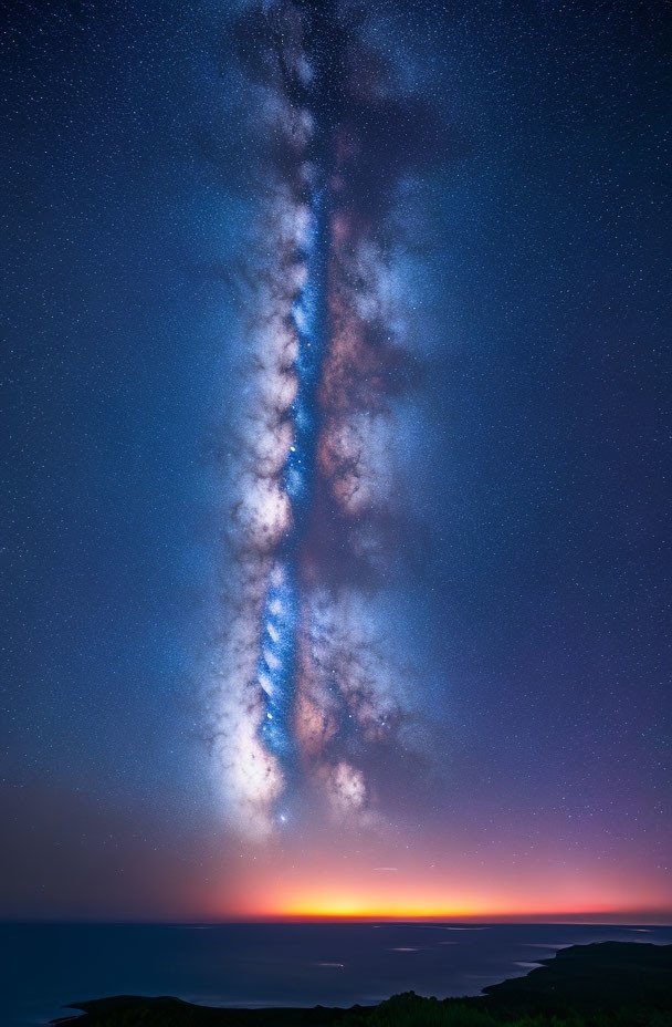 Panoramic Milky Way Galaxy Over Twilight Horizon
