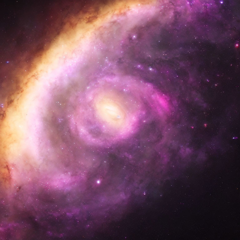 Colorful Swirling Galaxy in Purple, Yellow, and Orange