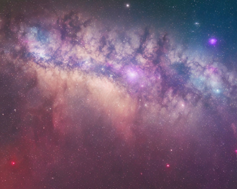 Colorful Milky Way cosmic scene with stars, clouds, and nebulae in pink, blue,