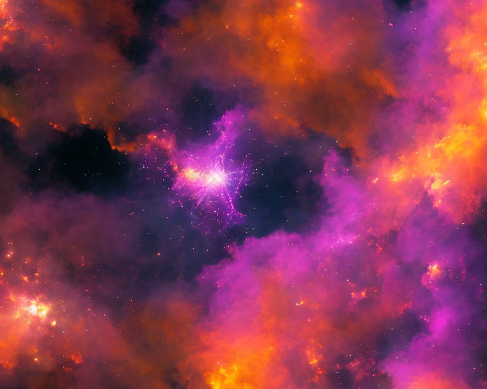 Colorful Cosmic Scene with Bright Star and Nebula-Like Clouds