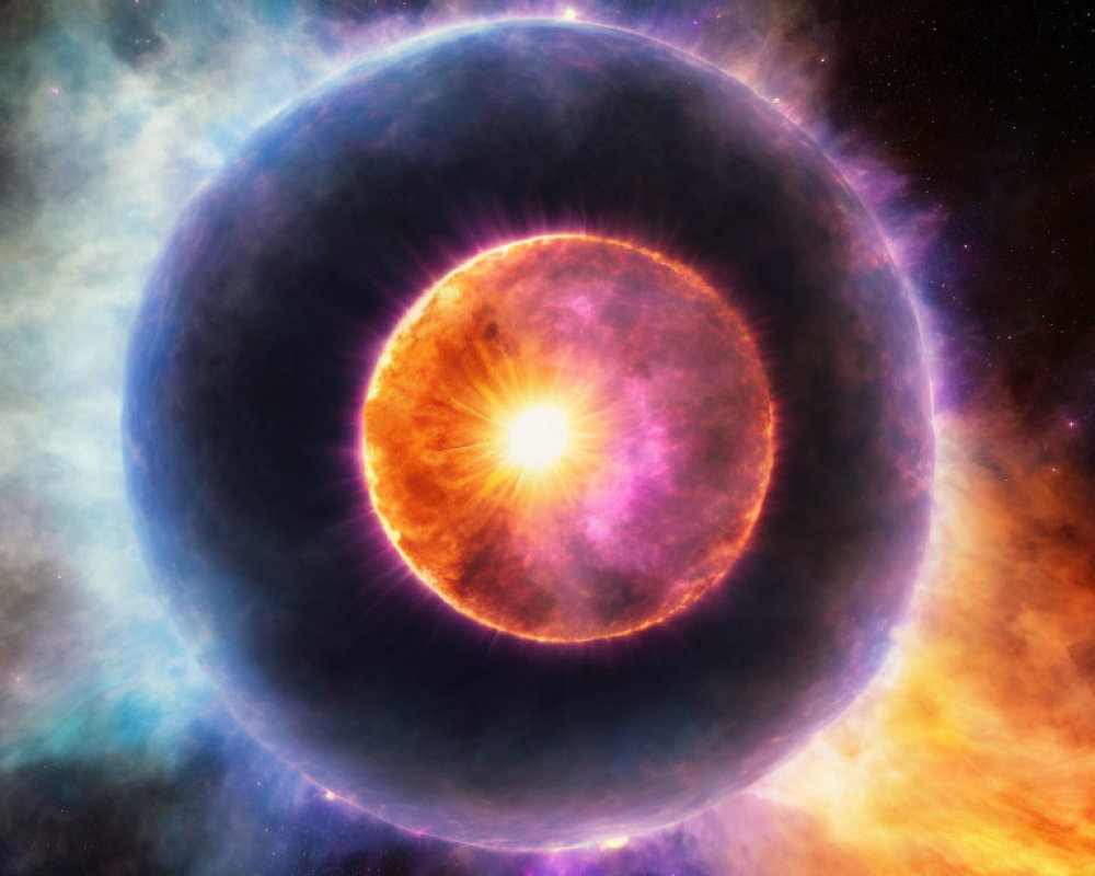 Colorful Nebula Surrounding Bright Star in Cosmic Image