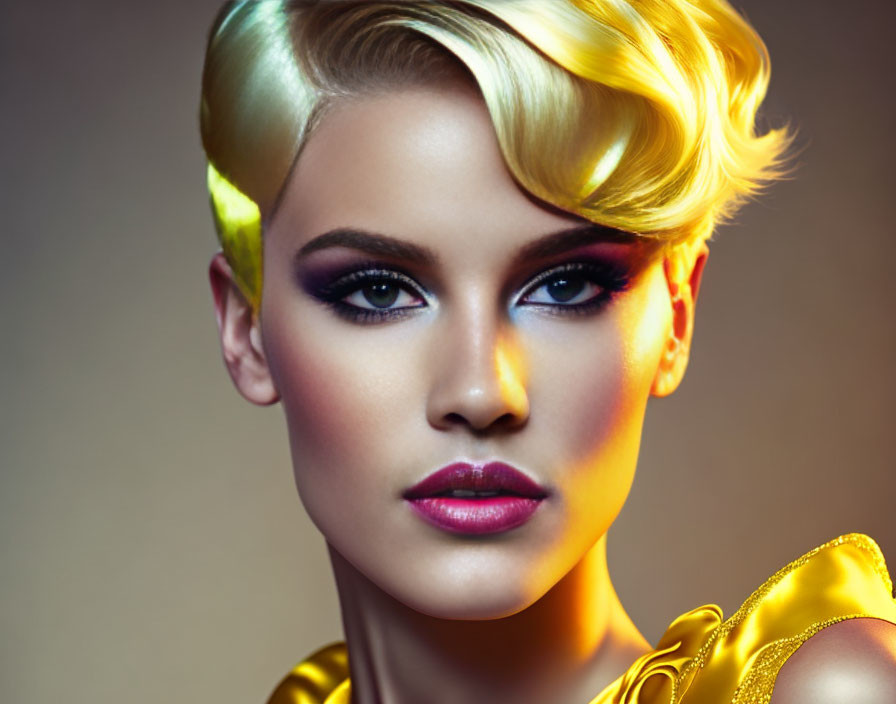 Bold Makeup with Vintage-Inspired Hairstyle and Yellow Top