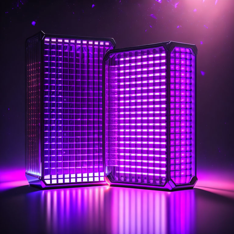 Futuristic glowing purple servers on starry background